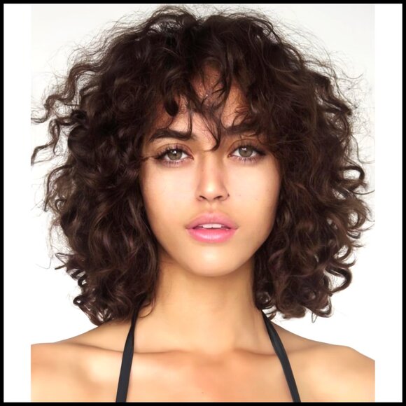 Accessories - Curly Bob Wig with Bangs Shoulder Length Synthetic Heat Resistant Daily Party